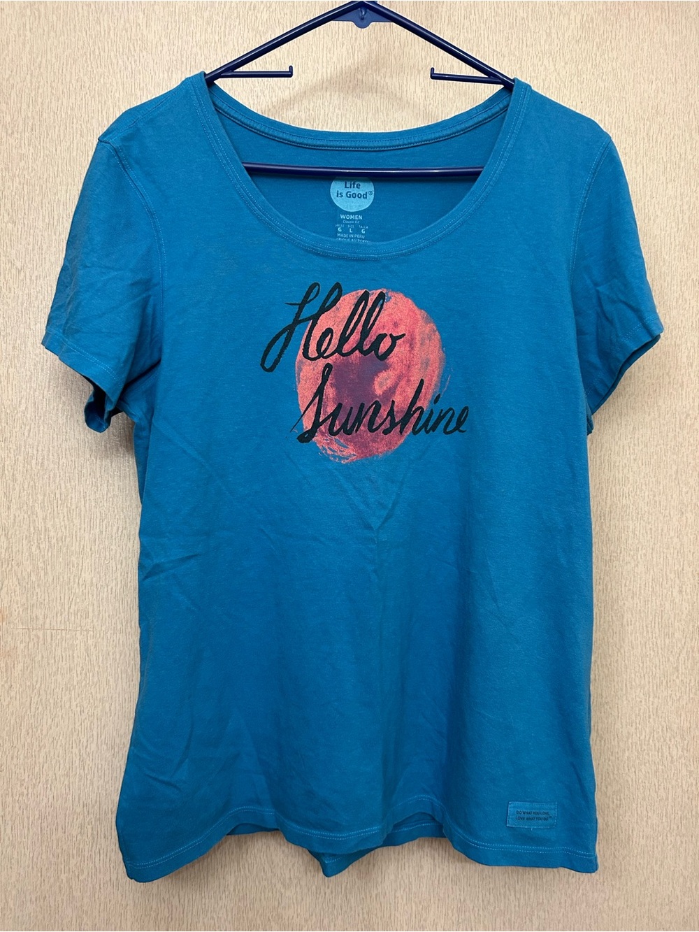 Life is Good - 100% Cotton Hello Sunshine Blue T Shirt - Size L